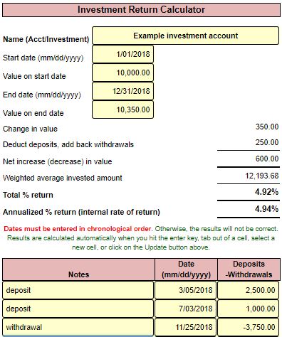 return on investment calculator with withdrawals